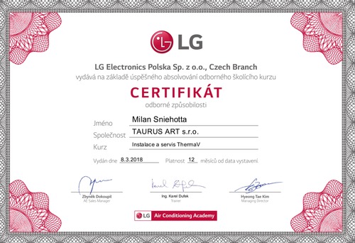 Certifikát LG Electronics 2/2